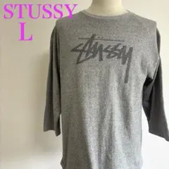 ステューシー STUSSY ドット柄ロゴ 七分袖ラグランTシャツ グレー 良品