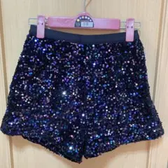 スパンコール付きショートパンツ 黒紫