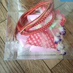 和風花飾りヘアアクセサリー 赤