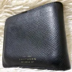 【美品✨】SMYTHSON 二つ折り財布 ゴールドロゴ レザー 黒のサムネイル