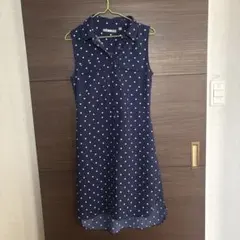 UNIQLO ネイビー 水玉 ノースリーブワンピース