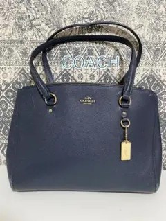【中古】COACH コーチ レザー トートバッグ ショルダー 肩掛け ネイビー