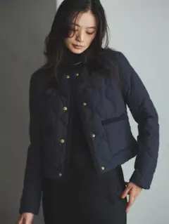 【TAION×anuans】ノーカラーキルティングショートダウン NAVY