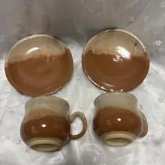 陶器 カップ＆ソーサー 2客セット 天龍
