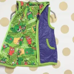 美品【パーティパーティ】フード付き リバーシブル キルティングベスト (110)