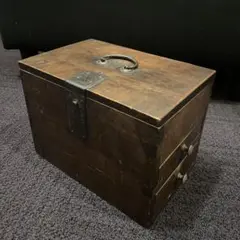 アンティーク　懸硯　掛け硯　硯箱　骨董品 硯箱 掛け硯 小引出し 小物入れ 桑材 時代金具 日本製 明治時代