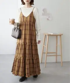 【値下】Discoatディスコート チェックティアードキャミワンピ マスタード