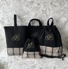 オーダー商品☆イニシャル刺繍入り入学、入園4点セット