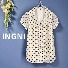 【INGNI】半袖ブラウス　ドット柄　アイボリー/ブラック