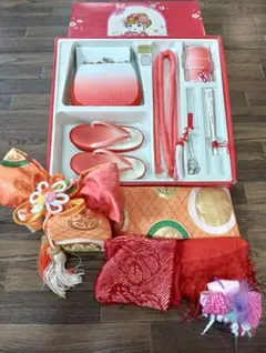 七五三 帯&小物11点 筥迫(はこせこ)セット オレンジ 赤