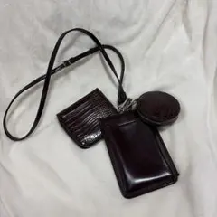 ダークブラウン スマホショルダーバッグ