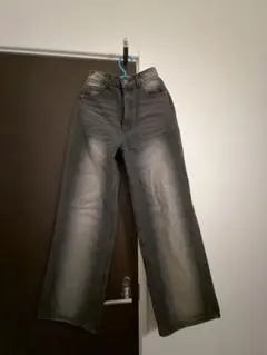 グレー ワイドレッグデニムパンツ XS
