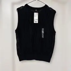 UNIQLO メッシュクルーネックショートセーター ノースリーブ ブラック XLのサムネイル