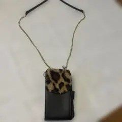 レオパード柄ファー付きスマホショルダーバッグ