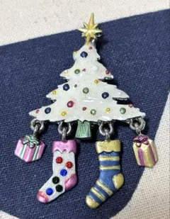 クリスマスツリー ブローチ マルチカラー　ラインストーン　ヴィンテージ　蚤の市