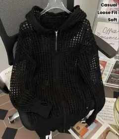 SHEIN メンズ春夏秋薄手透け感　メッシュセーター　フルファスナー前開きのサムネイル