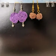 水引デザインピアス（紫・茶色）