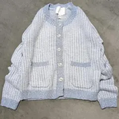 【美品】H&M ツイード風ニット M ジャケット風カーディガン 春色 ブルー