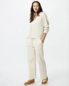 UNIQLO ウォッシャブルニット リラックスパンツ L ナチュラル 新品タグ付