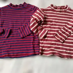 赤と紺のストライプ ハイネック長袖カットソー　90 100cm　まとめ売り
