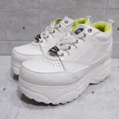 YOSUKE　ヨースケ　厚底スニーカー　サイドジップ　エナメルレザー　白/黄