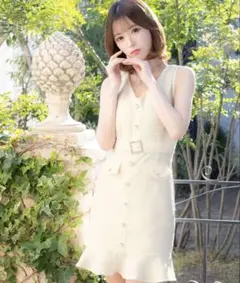 【近年モデル】キャバドレス　ビジュー付きツイードドレス　Tika