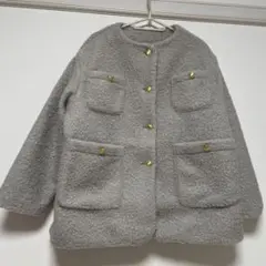 coca プードルボア金釦ノーカラーコート S