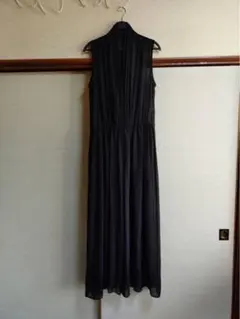 シフォン ノースリーブ ロング黒 お呼ばれドレス