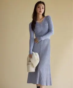 MISCH MASCH ライトブルー ニットワンピース 長袖