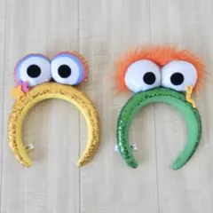 USJ ユニバ カチューシャ セサミストリート スパンコール 緑 黄色 コスプレ