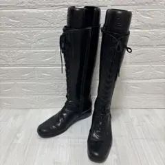 美脚足長‼️レースアップ ロングブーツ 24cm 黒 編み込み レディース 美品