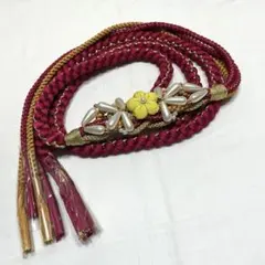 b97 正絹　振袖用　帯締め　ビーズ飾り付　金糸　極美品　着物