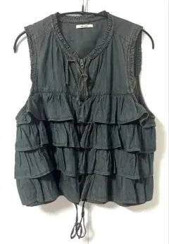 ニコアンド　フリルティアードベスト　グリーンブルー