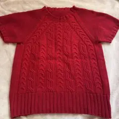 ニットトップス　半袖　レッド　クリスマス　春　赤