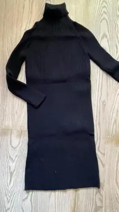 ブラック リブ編み 長袖 ハイネックニット ワンピース【新品】