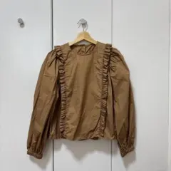 【ZARA】ザラ　茶色　ブラウン　フリル　ボリューム袖　ブラウス　M
