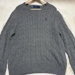 ポロラルフローレン　セーター　ニット　ケーブルニット　Lサイズ　グレー　メンズ