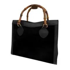 美品 GUCCI オールドグッチ ハンドバッグ バンブー ダイアナ スエード 黒
