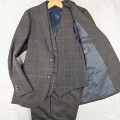 極美品✨メンズビギ　スリーピーススーツ　ブラウンチェック　M