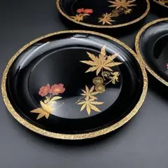 木製漆器 本金 蒔絵 銘々皿 5客 雲錦 菓子皿 菓子器 桜 紅葉 SAKURA