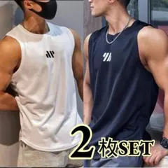メンズ タンクトップ xL 黒 白2枚セット 吸汗速乾 トレーニング ジム