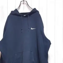 00s y2k ナイキ プルオーバー パーカー ネイビー 刺繍ロゴ Ｌサイズ