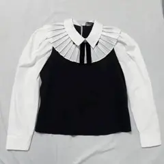 ZARA プリーツ 襟 ビジュー付き 長袖シャツ