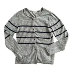 CALINER ストライプカーディガン 長袖 グレー