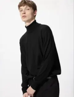 ユニクロ エクストラファインメリノタートルネックセーターM黒メンズ
