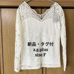 エージープラス a.g.plus 長袖トップス Vネックレース素材 アイボリーのサムネイル