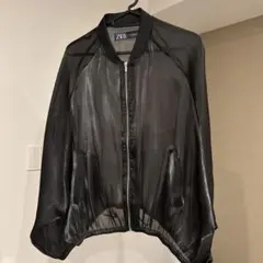 ZARA シアー ボンバージャケット ブラックのサムネイル