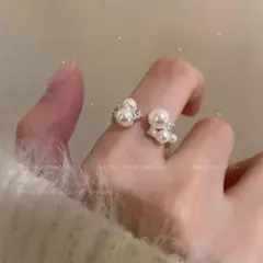 パール ビジュー オープンリング 高見え 大人可愛い 上品 結婚式 パーティーのサムネイル