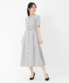 美品 ANAYI ドビーストライプラッフル ワンピース フェミニン 34 近年