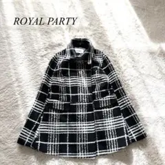 【ロイヤルパーティー】ウールコート　ステンカラー　チェック　黒　2 上品　人気